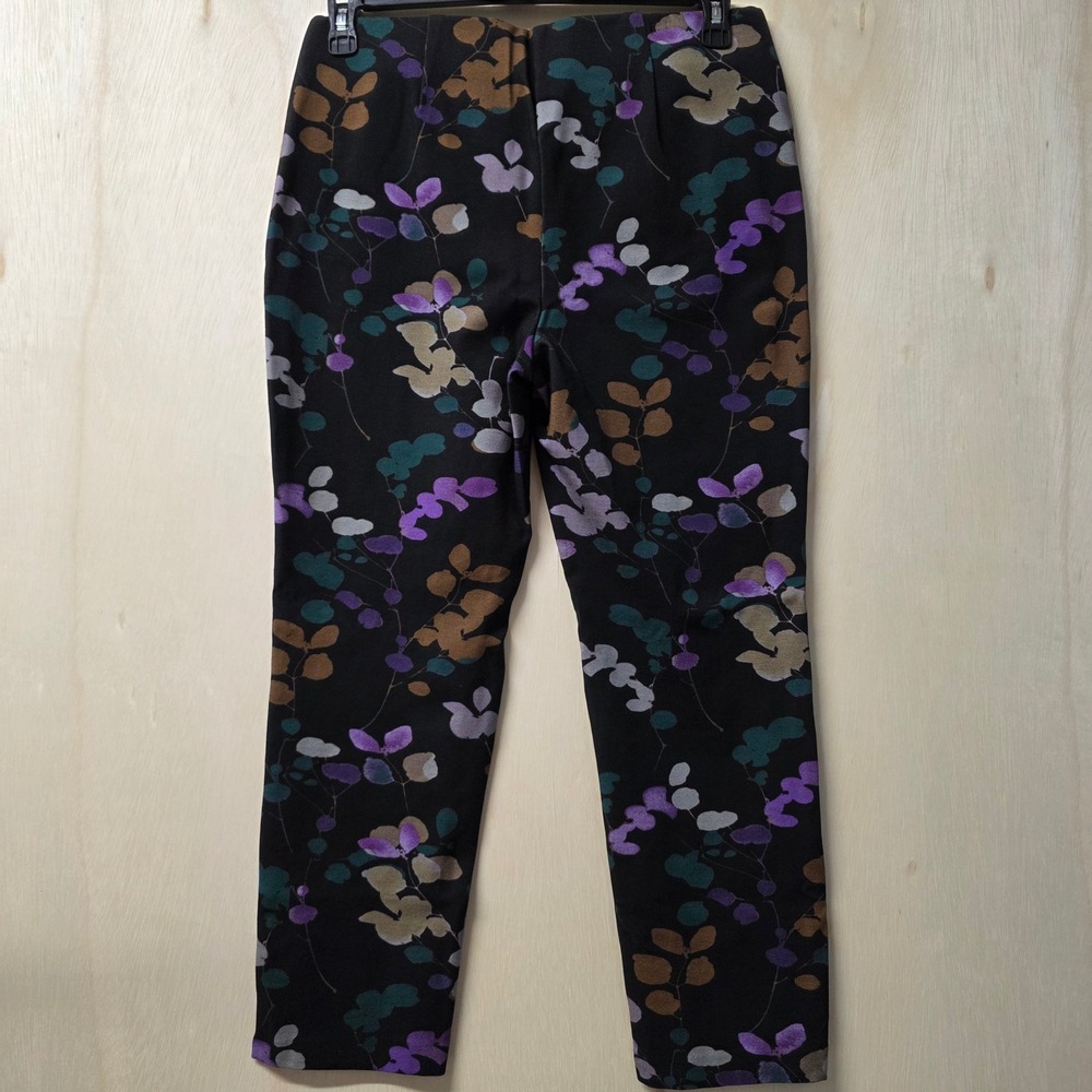 Chicos Brigit Slim Ankle Pants Womens 1 US 8 Black Purple Botanical Leaf Print - Picture 15 of 16